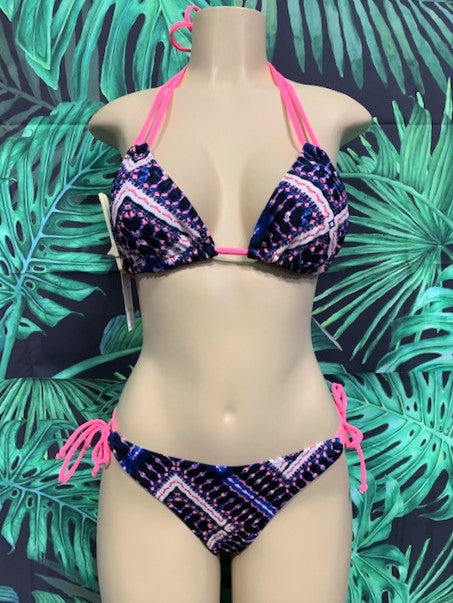 SALE Cabo Tie Side Bottoms Navy Coral Pink Tribal