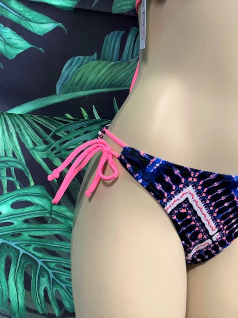 SALE Cabo Tie Side Bottoms Navy Coral Pink Tribal
