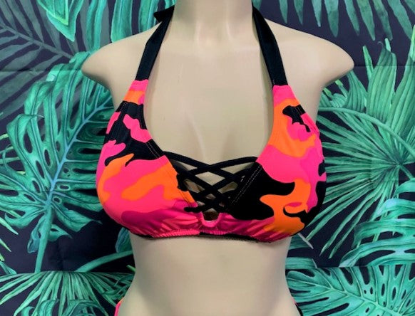 Britney Halter Hot Pink Black Camouflage