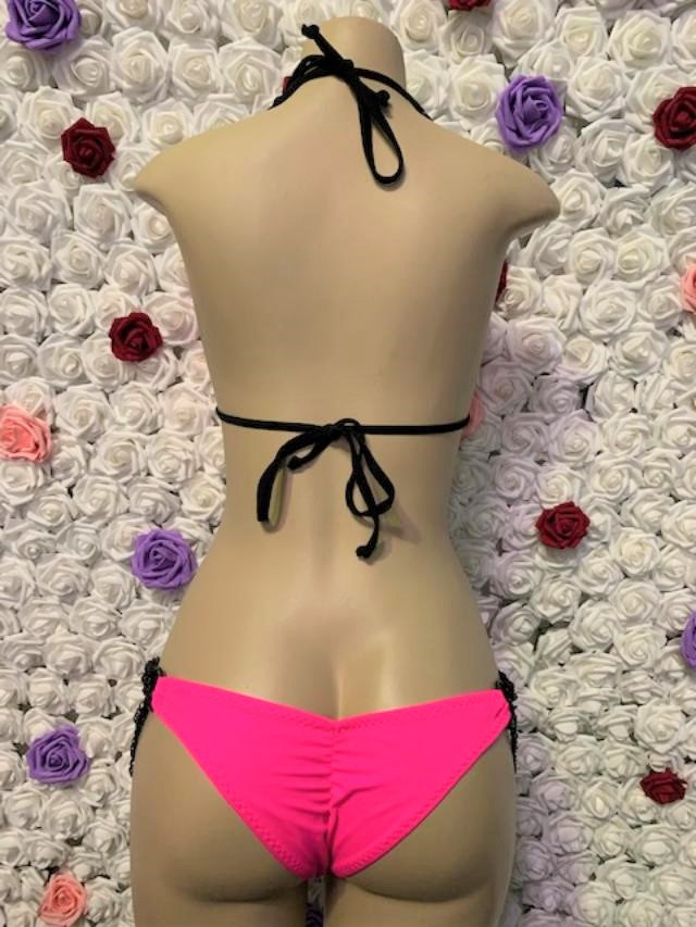 Lyla Triangle Top Neon Pink with Black Chains