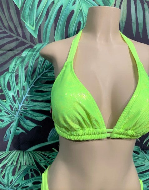 Lola Double String Bikini Top Neon Yellow Cobra