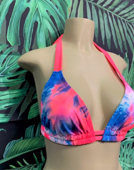 Lola Double String Bikini Top Coral Blue Tie Dye