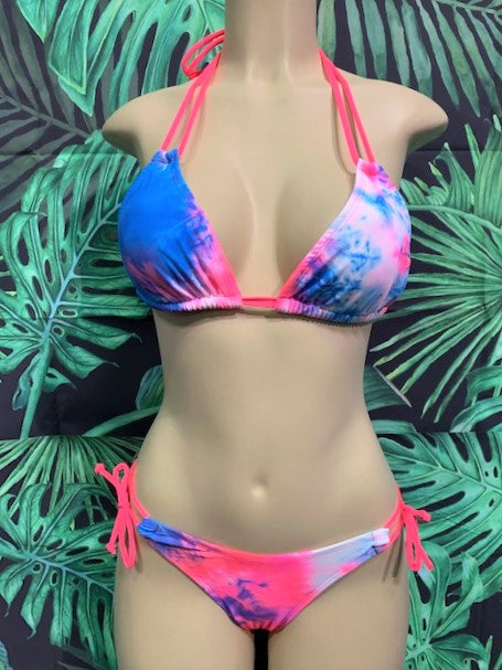 Cabo Tie Side Bottoms Coral Blue Tie Dye