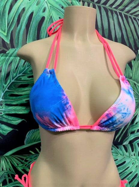 Layla Triangle Top Coral Blue Tie Dye