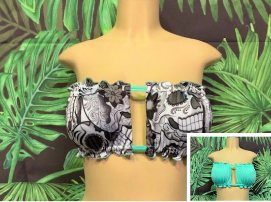 Ella Reversible Ruffle Mint and Sugar Skulls