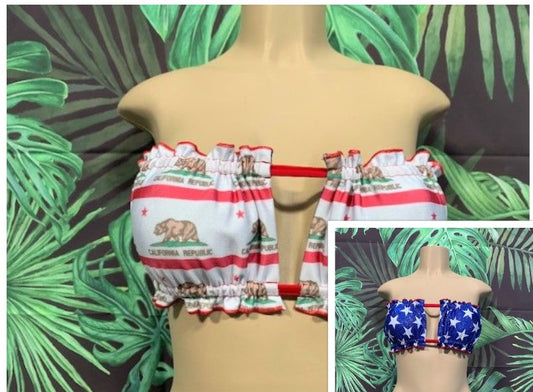 Ella Reversible Ruffle Top California Flag & Patriotic