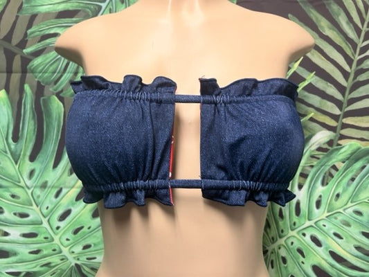 Ella Reversible Ruffle Top Blue Denim