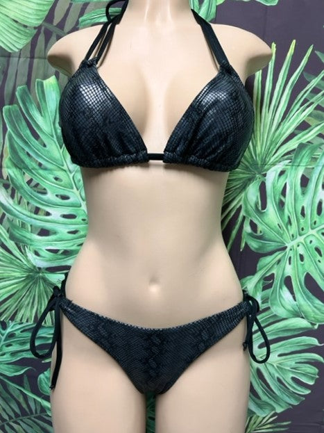 Thong Bottoms with Tie Sides Black Grey Anaconda