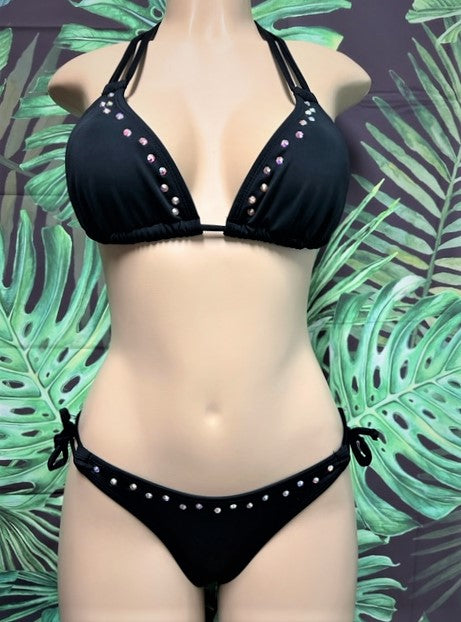 Layla Crystal Bikini Top Black with Clear AB crystals