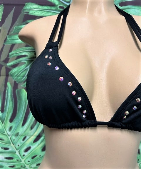 Layla Crystal Bikini Top Black with Clear AB crystals