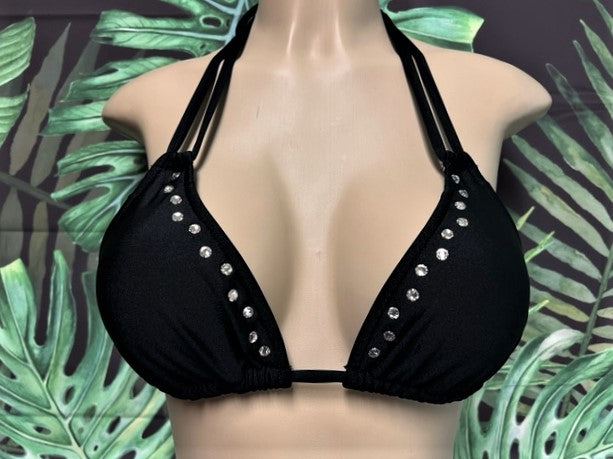 Layla Crystal Bikini Top Black with Clear Crystals