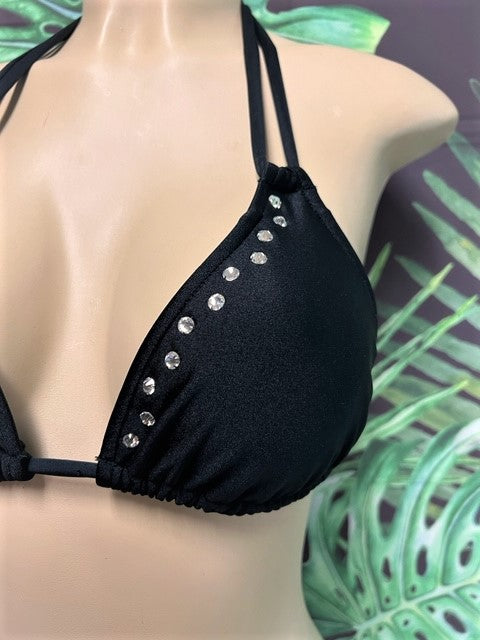 Layla Crystal Bikini Top Black with Clear Crystals