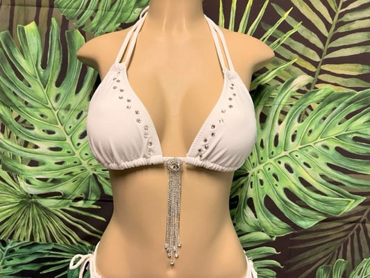 Layla Crystal Bikini Top White with Clear Crystals with Center Piece