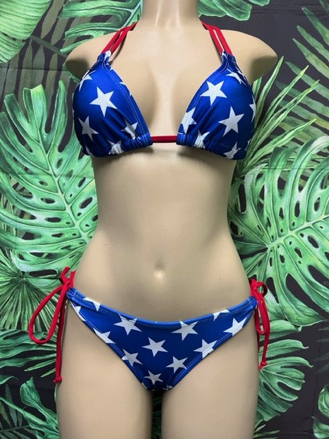 Thong Bottoms with Tie Sides Patriotic Stars