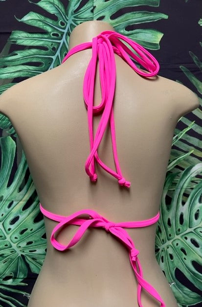 Layla Triangle Top Neon Pink Cobra with Pink Ties