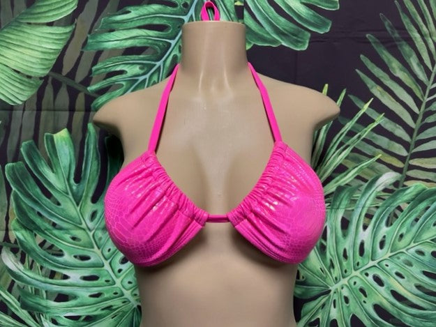 Layla Triangle Top Neon Pink Cobra with Pink Ties