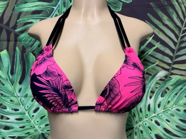 Layla Triangle Top Pink Black Hibiscus