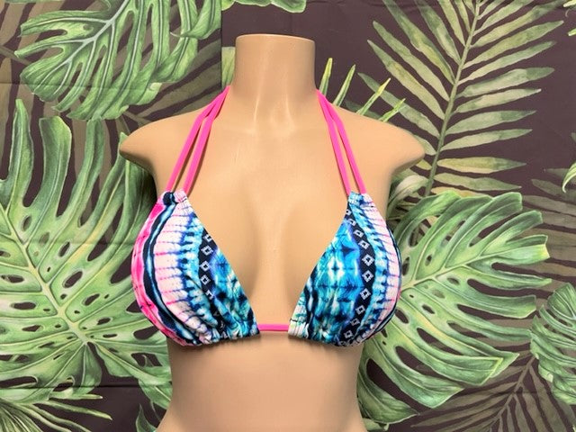 Layla Triangle Top Pink Turquoise Tie Dye