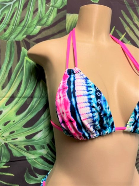 Layla Triangle Top Pink Turquoise Tie Dye