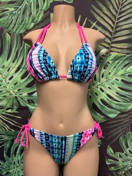 Layla Triangle Top Pink Turquoise Tie Dye