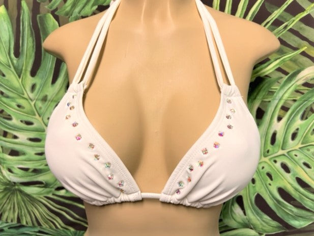 Layla Crystal Bikini Top White with Clear AB crystals