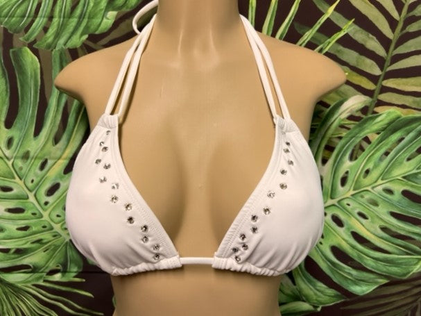 Layla Crystal Bikini Top White with Clear Crystals
