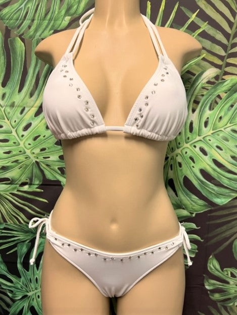 Layla Crystal Bikini Top White with Clear Crystals