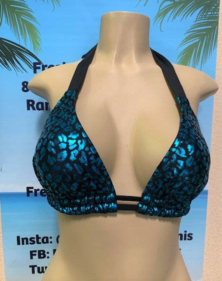 SALE Lola Double String Bikini Top Turquoise Black Cheetah