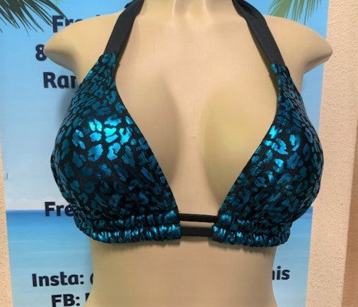 SALE Lola Double String Bikini Top Turquoise Black Cheetah