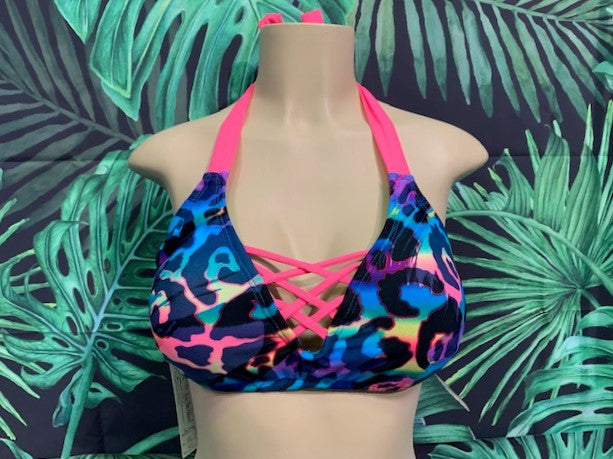 SALE Britney Halter Blue Rainbow Cheetah