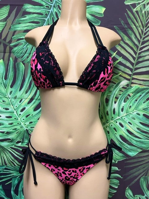 Cabo Tie Side Bottoms Hot Pink Safari Leopard