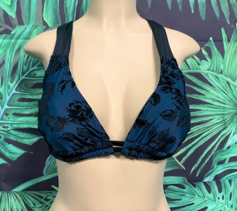 Lily Double String Top Navy Black Roses