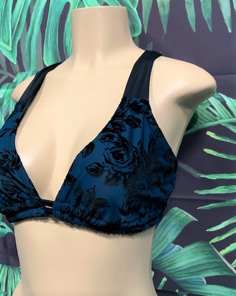 Lily Double String Top Navy Black Roses