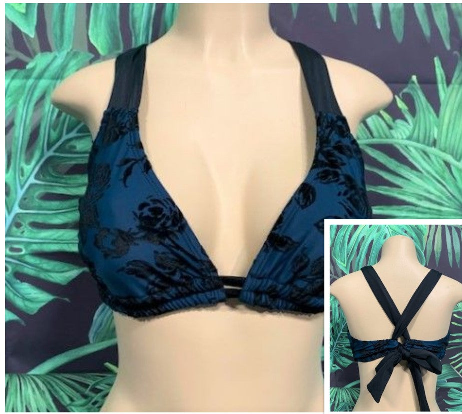 Lily Double String Top Navy Black Roses