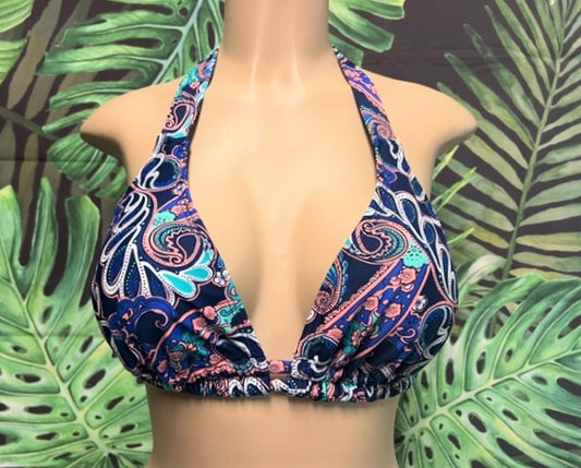 SALE Lola Double String Bikini Top Blue Teal Paisley
