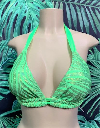 Lola Double String Bikini Top Green Gold Zebra