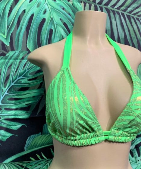 Lola Double String Bikini Top Green Gold Zebra