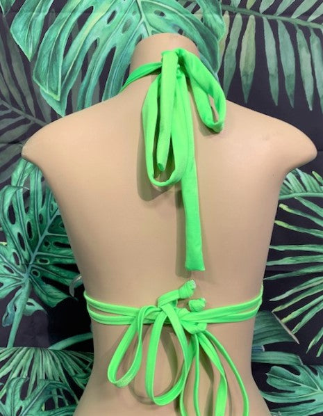 Lola Double String Bikini Top Green Gold Zebra
