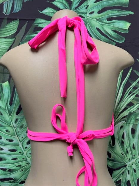 Lola Double String Bikini Top Neon Pink