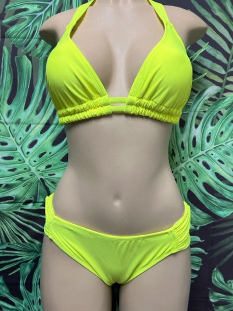 Lola Double String Bikini Top Solid Neon Yellow