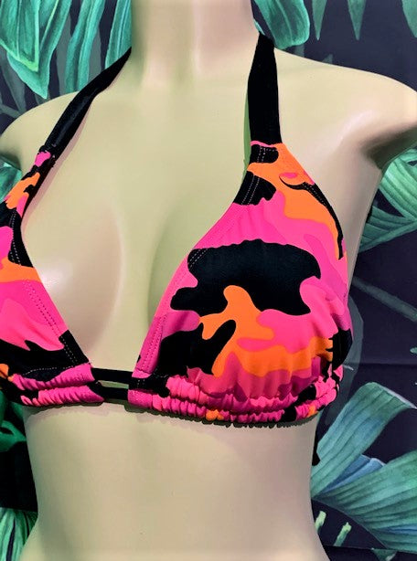 Lola Double String Bikini Top Hot Pink Camo