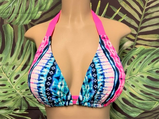 Lola Double String Bikini Top Turquoise Pink Tie Dye