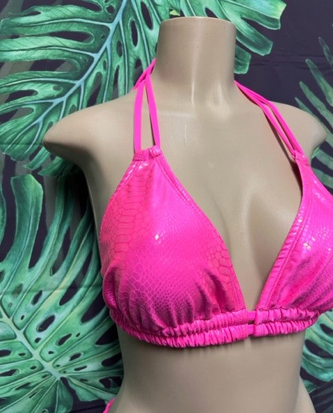 Lolita Double String Top Neon Pink Cobra with Pink Ties