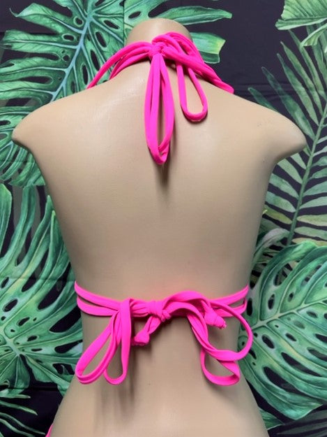 Lolita Double String Top Neon Pink Cobra with Pink Ties