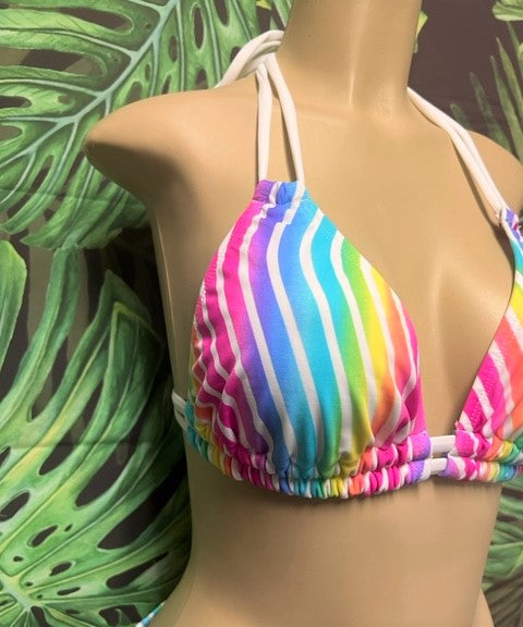 Rainbow Striped Bikini Top