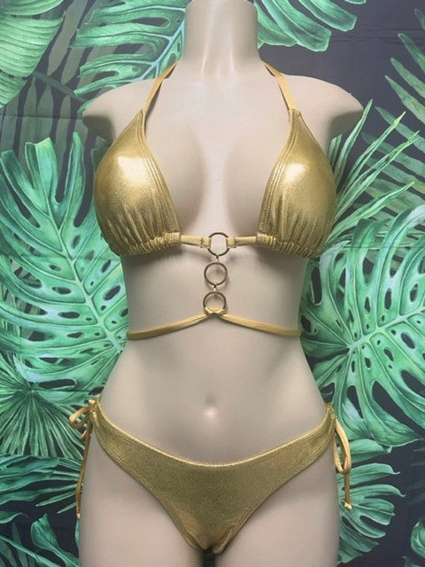 Cabo Tie Side Bottoms Gold Metallic