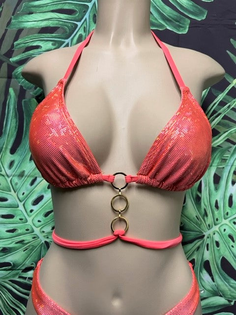 Lux Lyla Triangle Top Coral and Gold Hologram