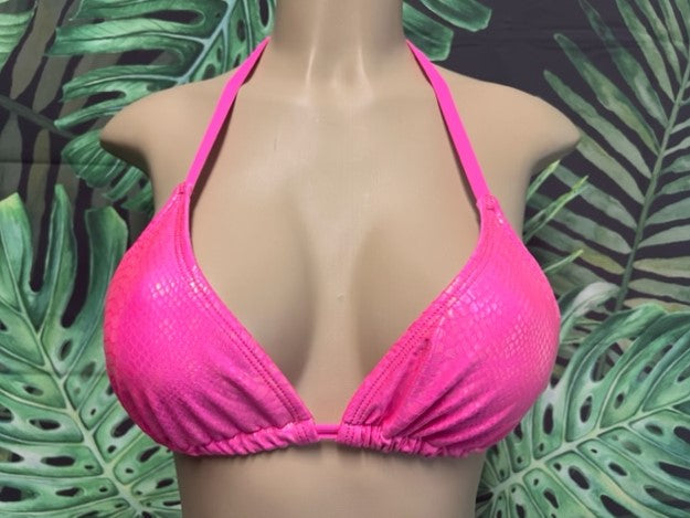 Lyla Triangle Top Neon Pink Cobra with Pink Ties