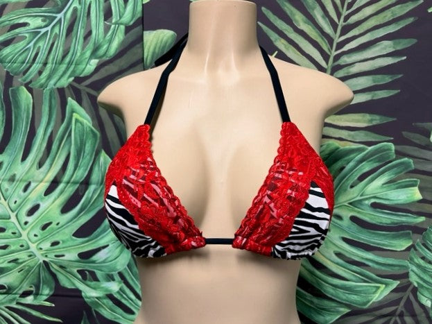 Lyla Triangle Top Zebra & Red Lace – Fresh Peaches Bikinis