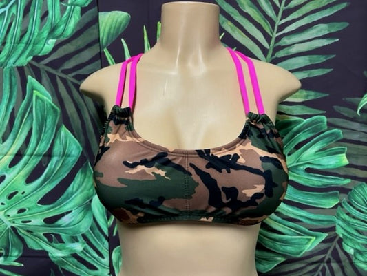 Maxi Halter Top Army Camouflage with Rave Pink